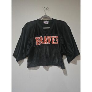 Vintage Teamwork‎ Shirt Mens Medium Black Braves Mesh Football Crop Jersey USA